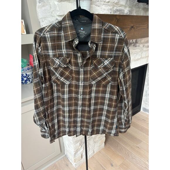 Kuhl Men's Brown Plaid Outdoor Hiking Long Sleeve Flannel Button Up Shirt Size S - Picture 1 of 3